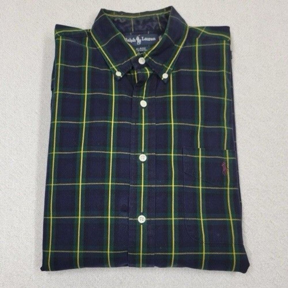 Ralph Lauren  Vintage "Blake" Plaid Button Cotton Shirt Mens XL Long Sleeve Pony